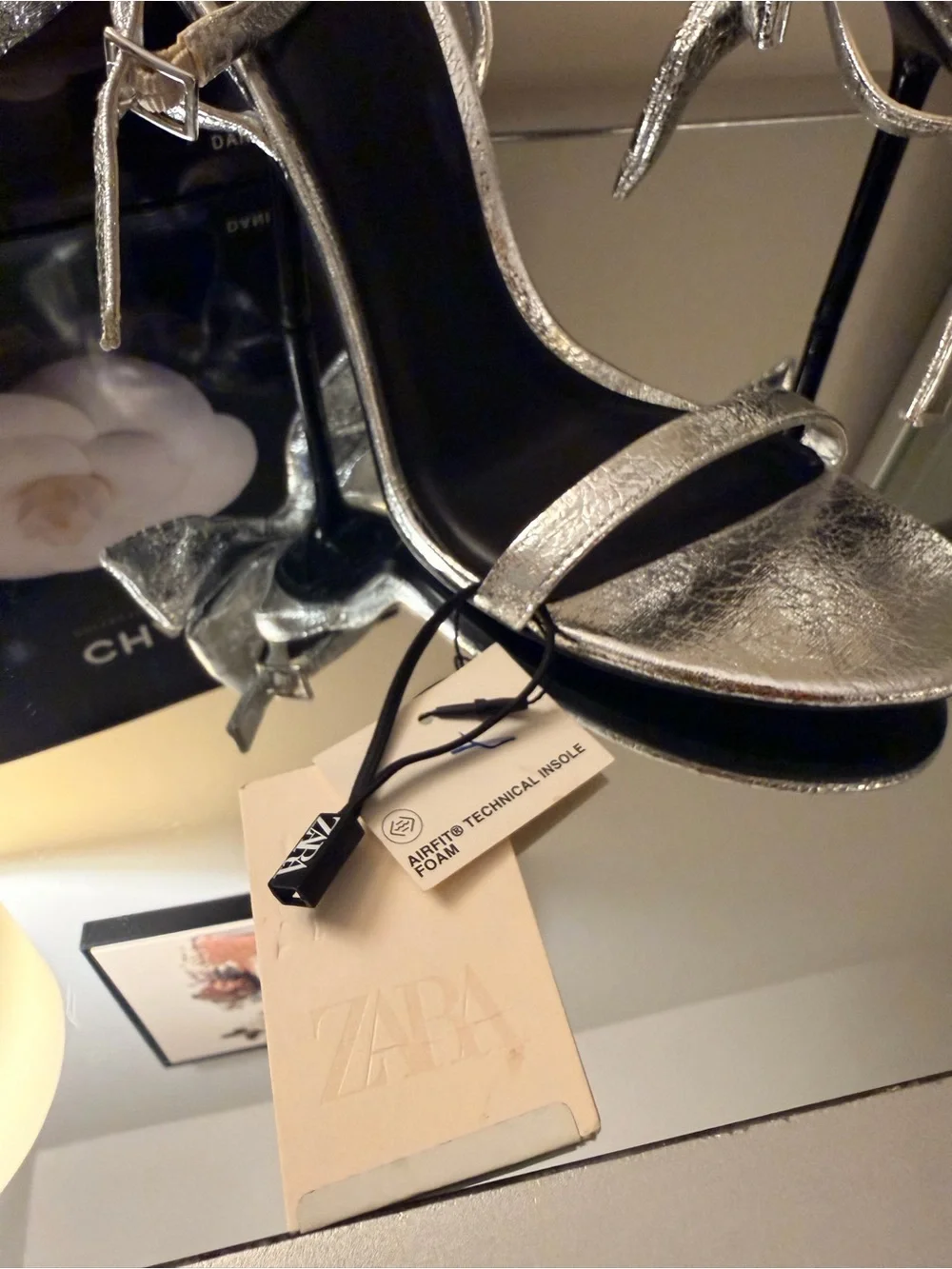 Zara Silver Metallic Bow Strappy High Heel Sandals